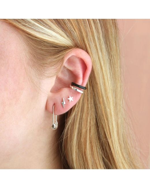 Kris Nations White Safety Pin Earrings Sterling