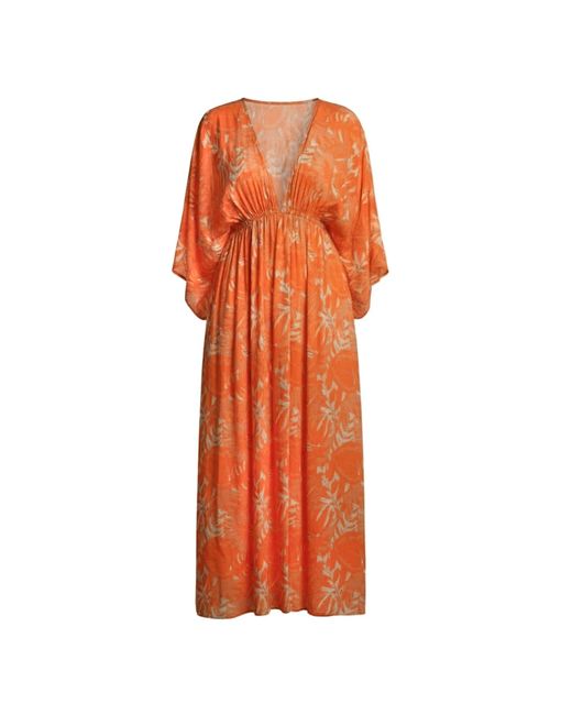 Coco Riko Ibiza Orange Frances Maxi Kaftan Sunset Leaf