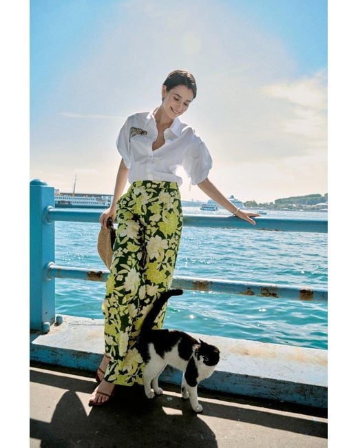 Exquise White Fish Print Embellished Shirt