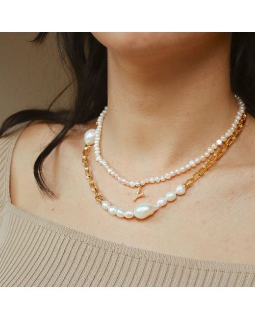 LINYA JEWELLERY Metallic Lena Box Pearl Chain Necklace