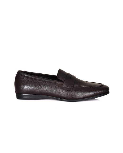 DAVID WEJ Brown Lorenzo Grained Leather Loafers for men