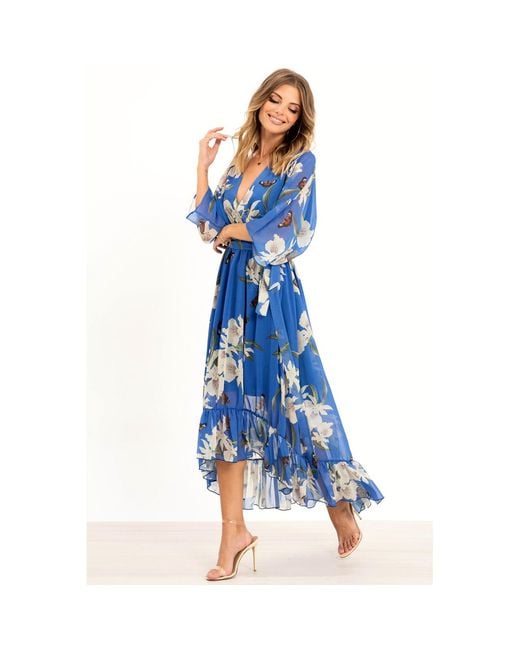 Urban Touch Blue Kimono Wrap Floral Dress _