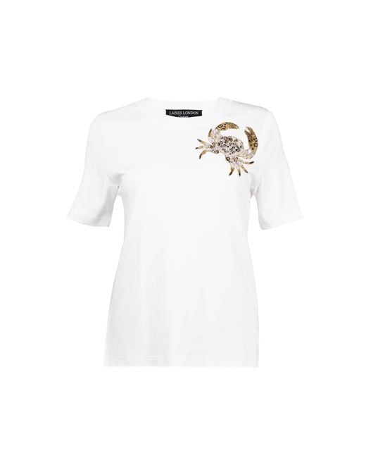House of Laines London White Laines Couture Embellished Crab T-Shirt