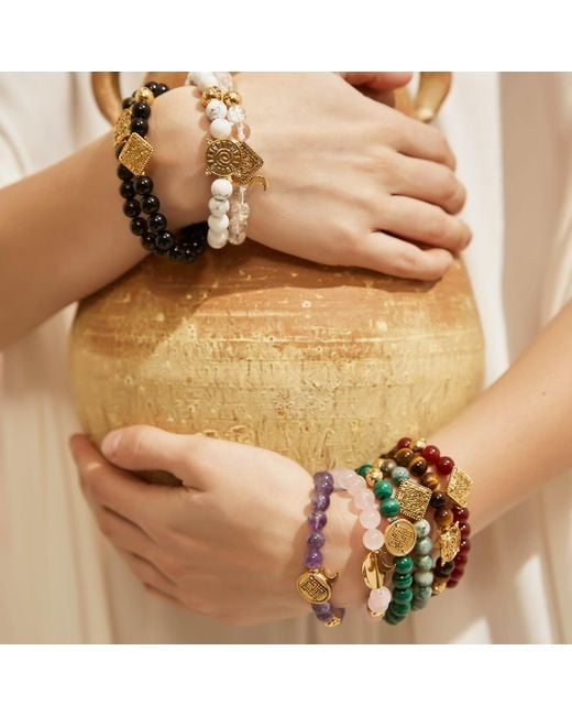 Aurozia Red Three Charms Solar Meridian Plated Sundial And The Sun Coin Agate Beaded Bracelet