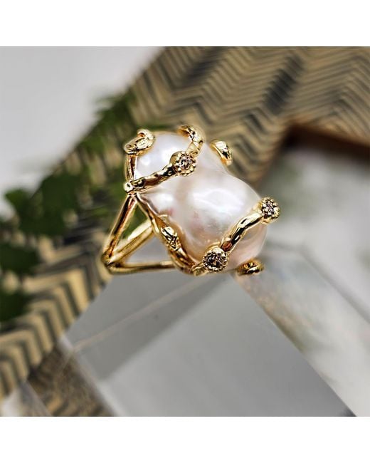 Farra Metallic Baroque Pearl Adjustable Ring