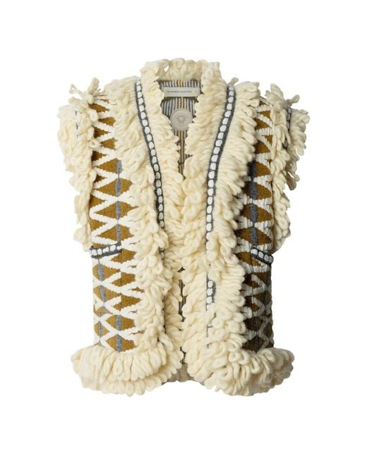 The Extreme Collection Metallic Neutrals Mustard Fringed Artisanal Vest Brittany