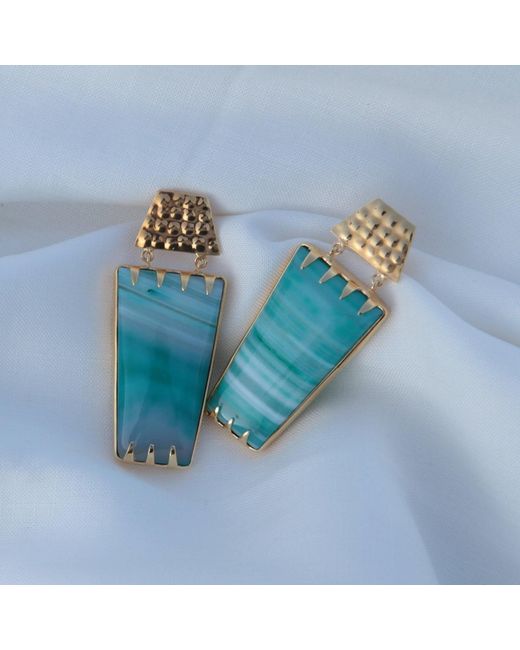 YAA YAA LONDON Multicolor Puerto Rico Teal Determination Gold Gemstone Earrings