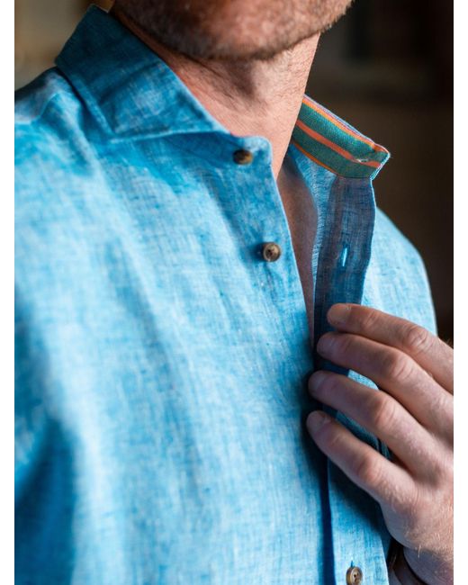 Koy Clothing Blue Nyota Short-Sleeved Linen Shirt for men
