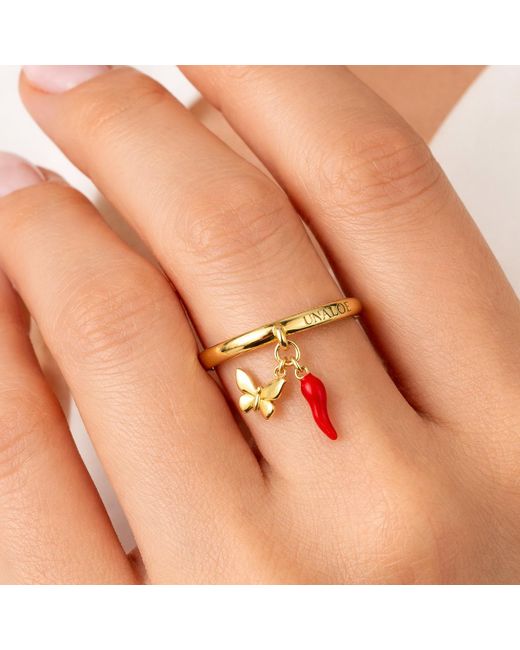 Unaloe Yellow Butterfly Lucky Charm Ring – Adjustable Vermeil Ring Gift For Her