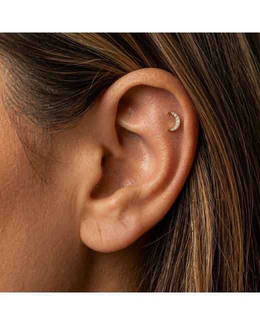 Zahav Jewelry Metallic 14K Solid 18G 8Mm Moon Round Cz Pave Internally Threaded Flat Back Stud