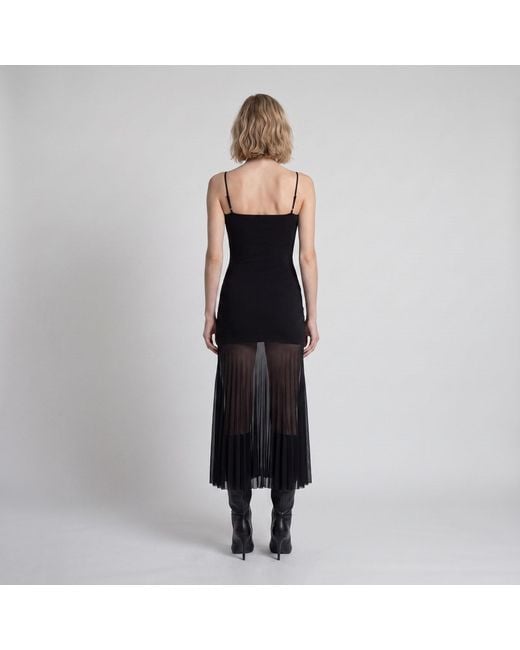 Modenaire Black Sheer Mesh Maxi Dress With Spaghetti Straps & A Fitted Silhouette
