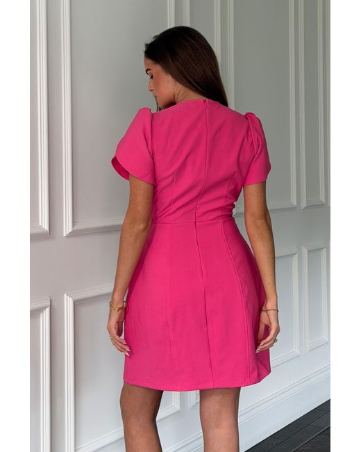 Girl In Mind Pink Bridget Twist Font Split Arm Mini Dress Fuschia