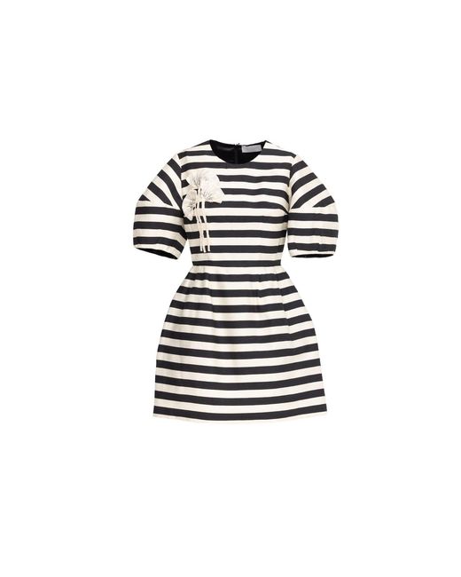 Georgette Black Ivory Striped Mini Dress With Floral Detail