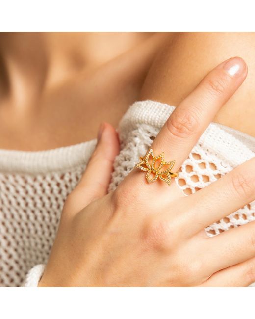 Seven Saints Metallic Illuminate Lotus Ring, Topaz Pave, Plated