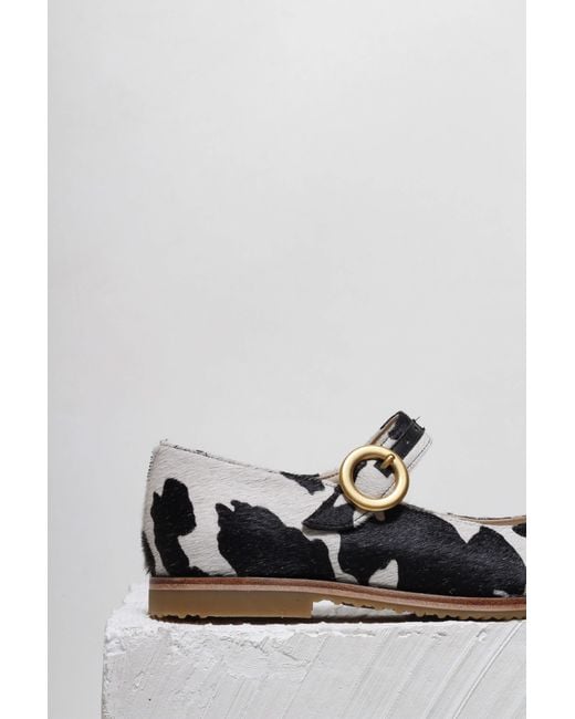 Mafalda Black Betina Cow-Print Mary Janes