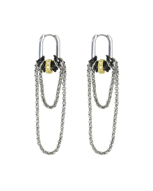 Kirei Metallic Fall Stainless Steel Chain Drop Hoop Earrings