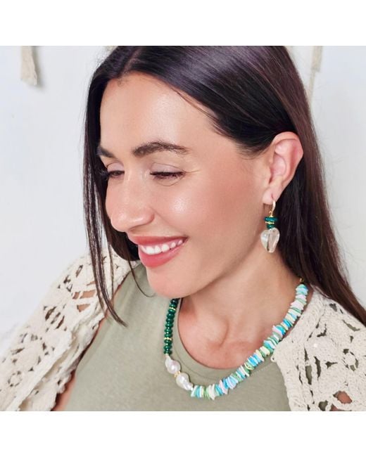 Farra Blue Heart Shaped Quartz With Bamboo Coral Earrings