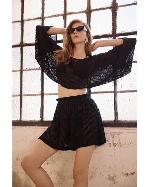Lilamie Black Carmen Loose Fit Long Sleeve Beach Blouse