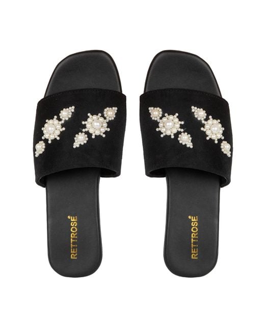 Rettrose Black Annie Luxury Plush Diamanté Embellished Handmade Sliders