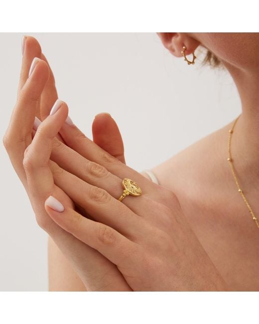 Spero London Yellow Sun And Face Embossed Sterling Ring