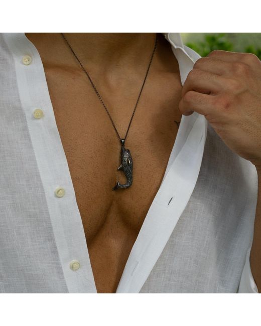 Ebru Jewelry Metallic Guardian Shark Diamond Necklace for men