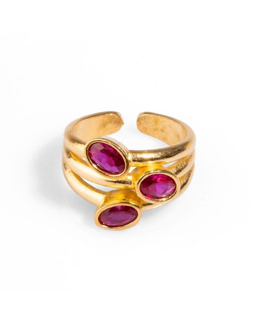 Ebru Jewelry Metallic Trio Ruby Gemstone Adjustable Cocktail Ring