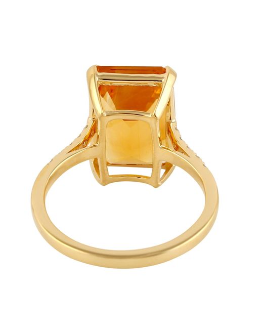 Artisan Orange 18k Yellow Gold Natural Citrine Emerald Cocktail Ring