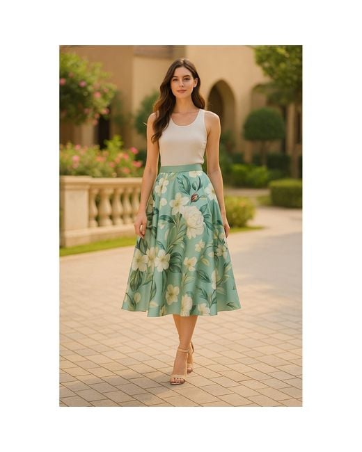 Richa Sharma Blue Aqua Floral Silk Midi Skirt