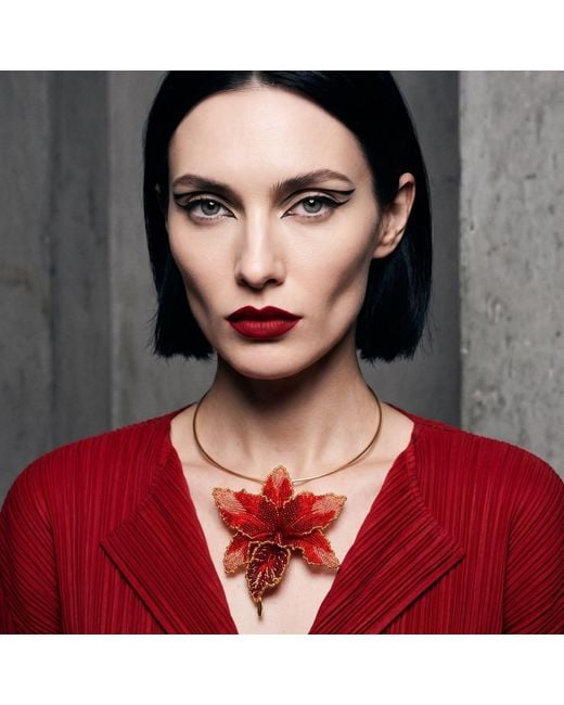 Iliana Arrazola Red Orchid Choker, And, Glass Beads, Beaded Jewelry