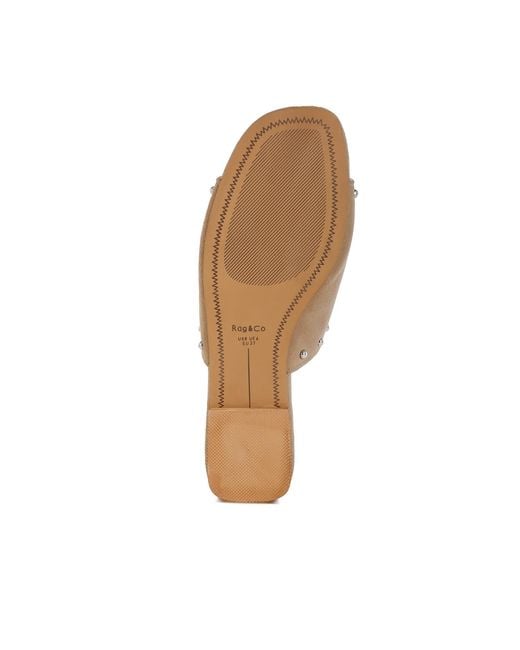 Rag & Co Natural Neutrals Odalia Soft Suede Leather Studded Flats