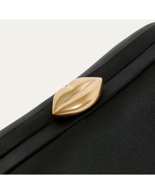 Lulu Guinness Black Satin Hayworth Clutch Bag