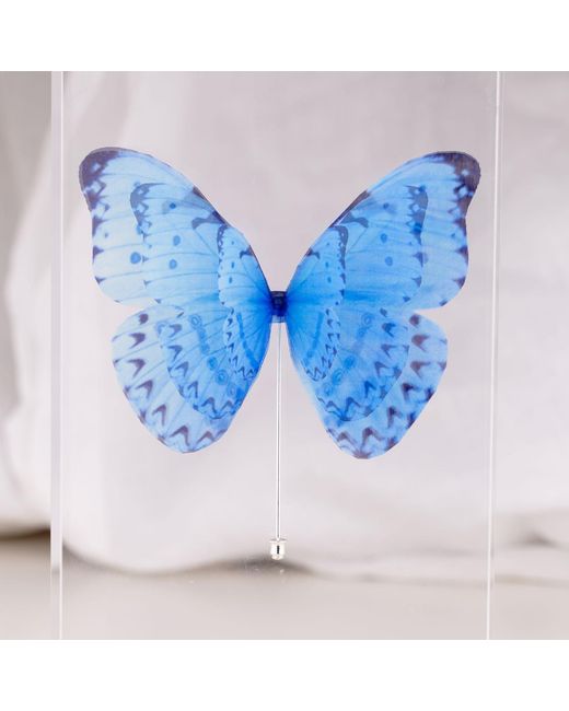 Oana Savu Blue Versatile Large Silk Butterfly Brooch Pin With Pin
