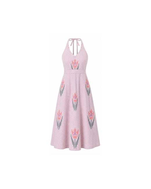 Charkha & Loom Pink Desert Rose Ikkat Midi Dress