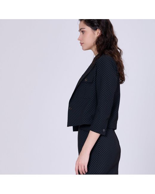Smart and Joy Black Safari Pockets Crop Jacket With Dots Print