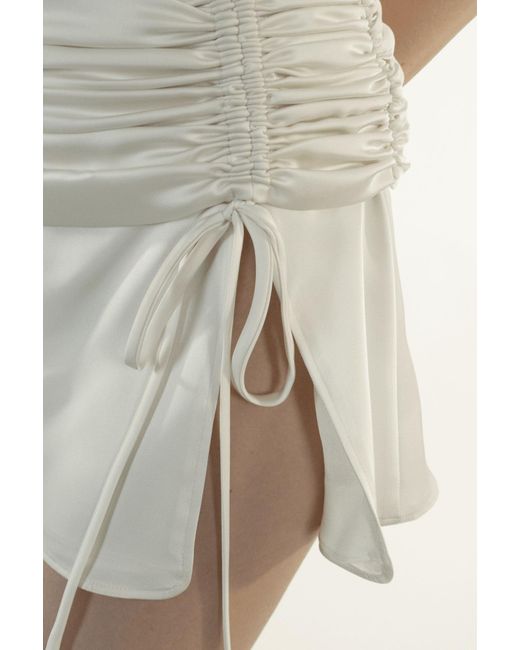 Clerestory Natural Juliette Ruched Satin Drawstring Mini Skirt