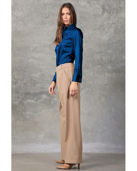 Madison / Savile Blue Quartz Regent Pleated Satin French Cuff Shirt