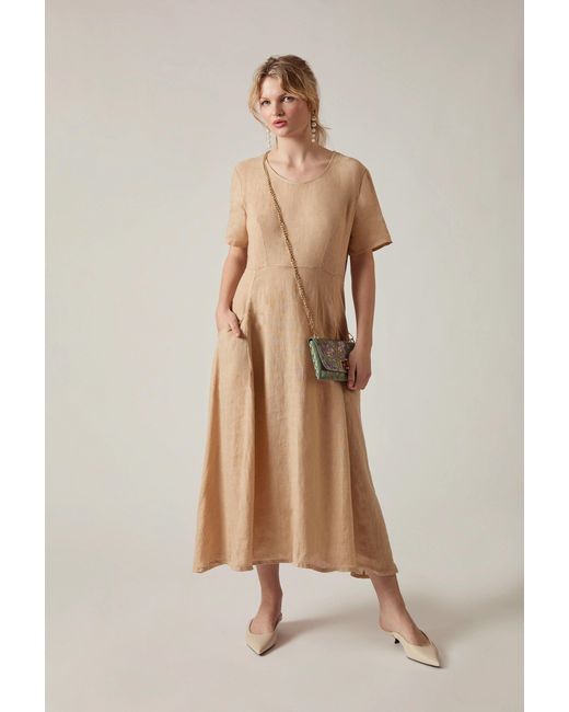 James Lakeland Natural Neutrals Sand Linen Midi Dress