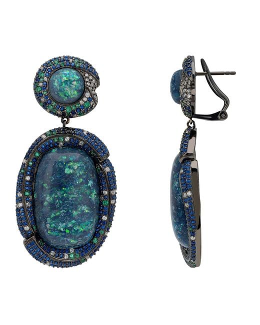 Latelita London Blue Fiorella Opal Drop Earrings Oxidised