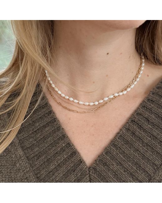 Herself Collections Metallic Hand-Knotted Freshwater Rice Pearl Necklace