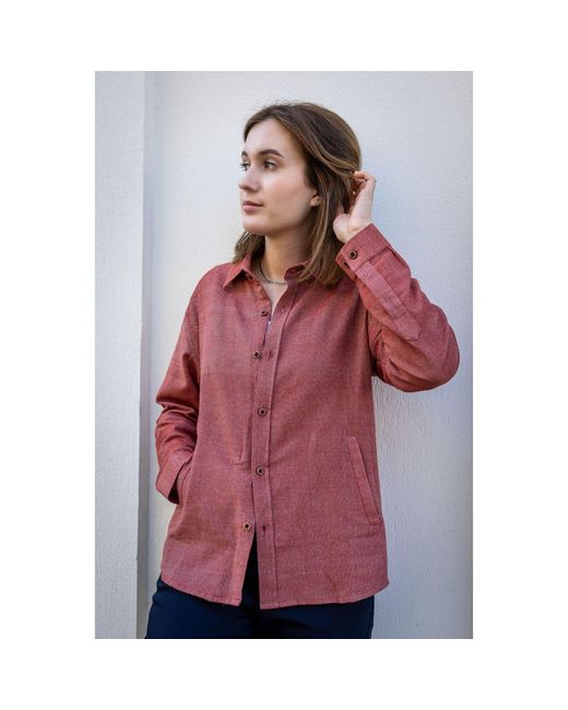 Stovaria Red Handwoven Denim Shirt