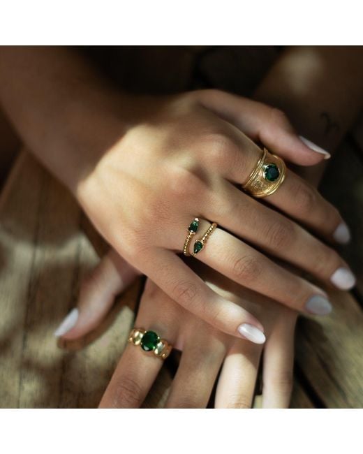 Ebru Jewelry Green Emerald Aura Adjustable Ring