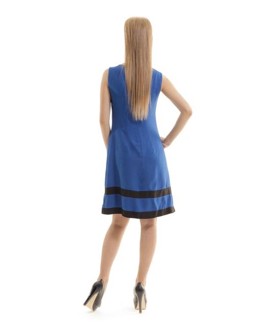 Conquista Blue Sleeveless A Line Panel Detail Dress