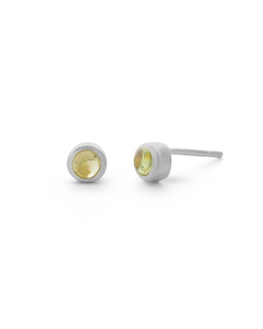 Nellou Jewellery Metallic Peridot Mini Gem Dot August Birthstone Earrings Sterling