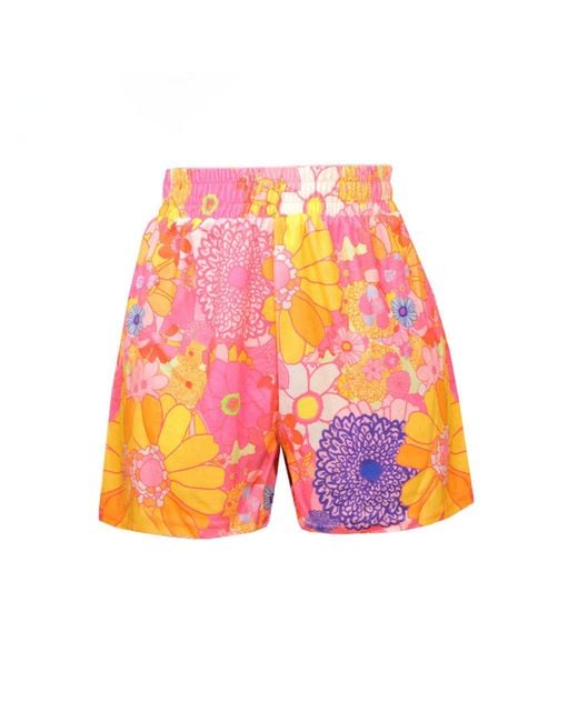 Elsie & Fred Pink Groove Jet Floral Print Terry Towelling Loose Fit Elasticated Shorts