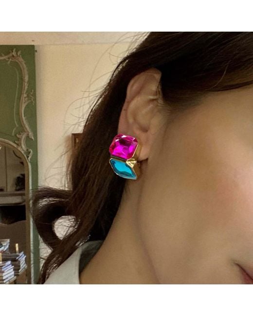 Michael Nash Jewelry Pink Clara Fuschia And Peacock Double Stone Clip Earrings
