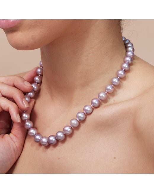 Pearls of the Orient Online Metallic Gratia Mauve Almost Round Large Edison Cultured Freshwater Pearl Necklace