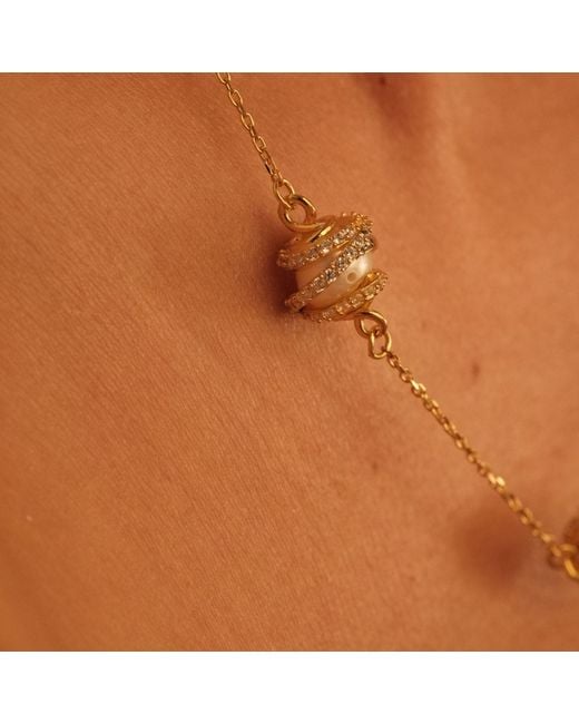 LINYA JEWELLERY Metallic Amour Triple Pearl Cage Chain Necklace