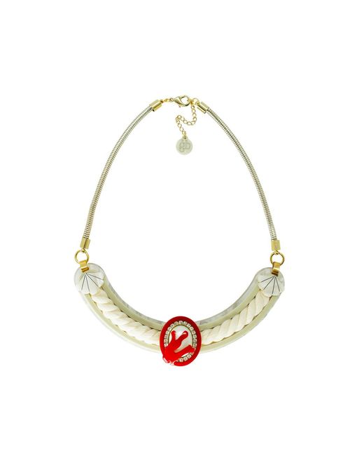 Gissa Bicalho Metallic Handmade Necklace Cord Coral And Pearl