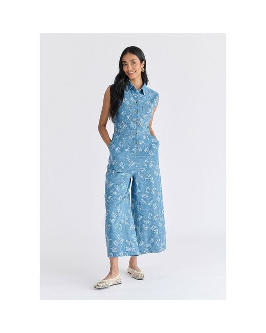 Paisie Blue Wide Leg Denim Jumpsuits