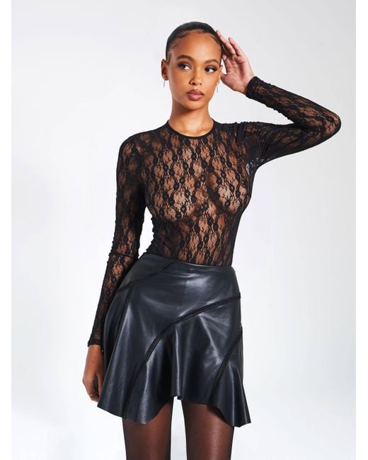 Miss Circle New York Black Maisie Lace Long Sleeve Bodysuit